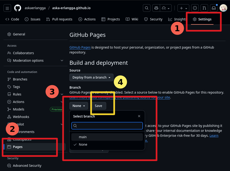 Github Pages Settings
